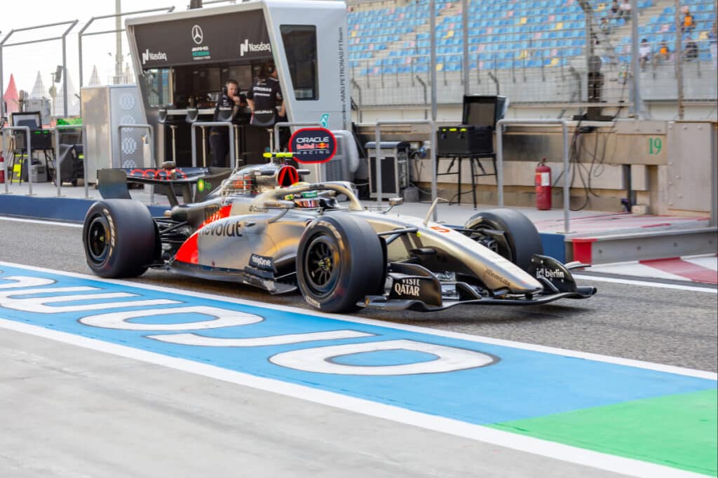 The Audi F1 Team car on the pit lane during the final day of 2026 pre-season testing.