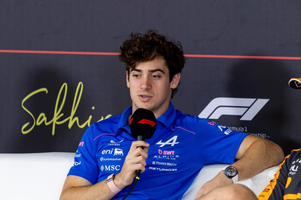 Alpine driver Franco Colapinto speaking at the 2026 Bahrain pre-season testing press conference about the challenge of adapting to different circuit characteristics.