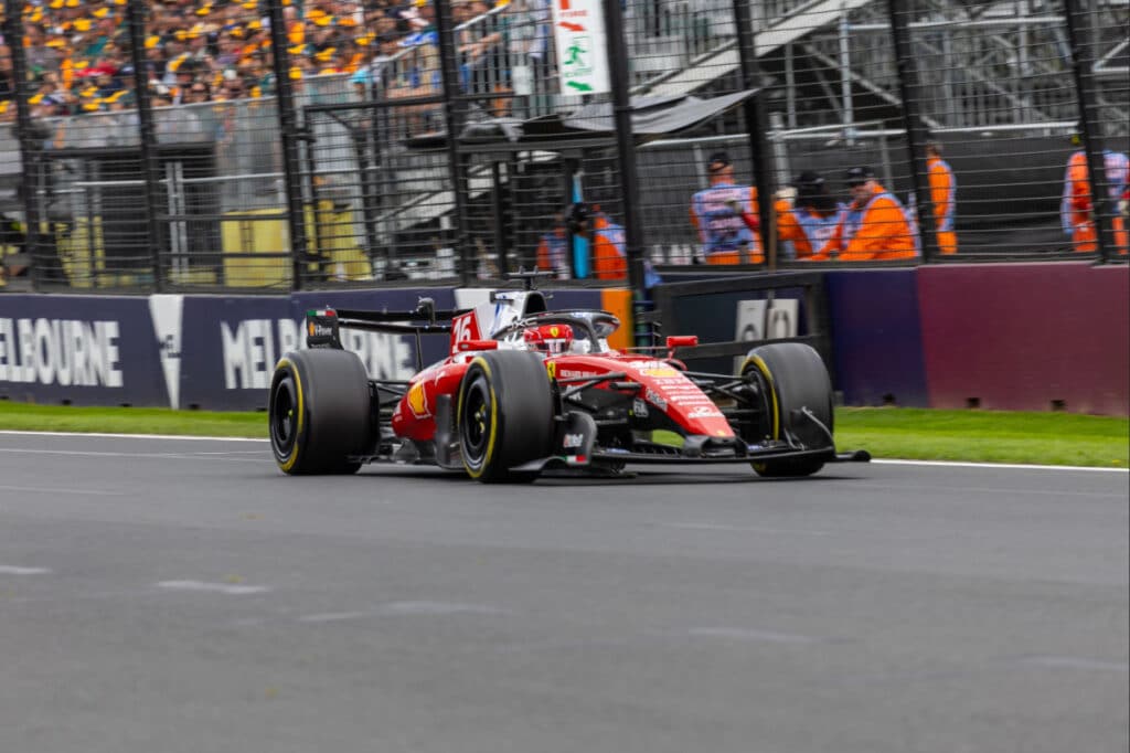Charles Leclerc in action during the 2026 Australian Grand Prix qualifying session, where he finished fifth for Ferrari.