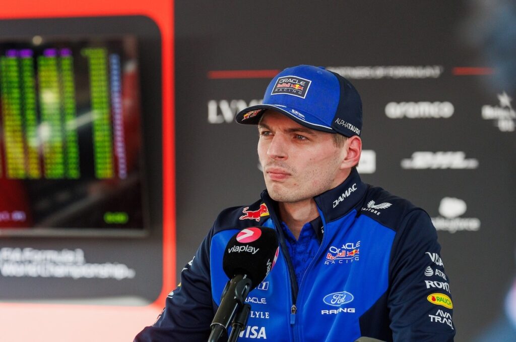 A disappointed Max Verstappen during a post-qualifying interview at the 2026 Chinese Grand Prix after qualifying in eighth place.